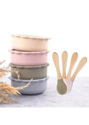 Cute silicone bowl children's complementary tableware food bowl BPA-free waterproof tableware plate wooden spoon silicone fork