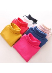 Boys T-shirt Long Sleeve Girls Shirts High Neck Baby Tee Solid Color Tops For Kids 3-8 Years