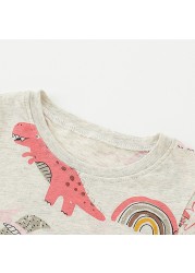 Jumping Meter Girls Cute Cartoon Dinosaur Rainbow T-shirts Autumn Casual Cotton Crew Neck For Long Sleeve Top Baby Clothes 2-7Y