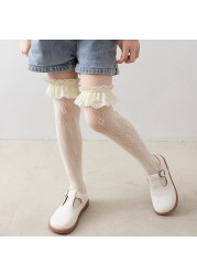 Baby Girls Lace Ruffle Socks Princess Baby Knee High Long Socks Mesh Breathable 2022 Summer Kids Socks Hollow Out