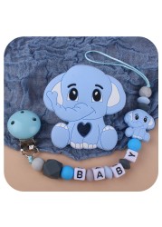 Customized Name Newborn Infant Baby Pacifier Clips Chain Elephant Silicone Beads Toy Teether Toy Doll Baby Holder Pacifier Chain