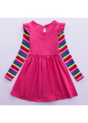 Girl Long Dresses New Autumn Spring Cartoon Girl Dress Casual Cotton Embroidered Girls Long Sleeve Unicorn Dress 81035