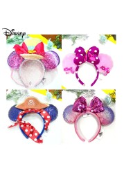 Original Disney Mickey Mouse Headband for Women Sequin Ears Costume Headband Cosplay Plush Adult Kids Headband