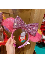 New Disney Mickey Mouse Ears Headband Space Lunar Mountain New Year Minnie Bow Pink Sequins Cartoon Anime Headdress Headband Gif