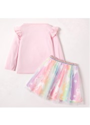 2022 spring new little girls clothes pink clothing set cartoon unicorn long sleeve T-shirt skirt 2 two-piece outfits