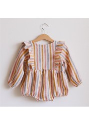 Summer Newborn Baby Girls Romper Striped Linen Long Sleeve Cotton Newborn Girls Clothes Spring Baby Girl Clothes 0-2 Years