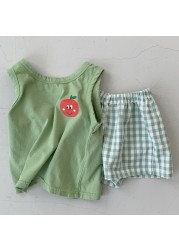 Facejoyous 2022 Summer Baby Boys Clothes Set Soft Sleeveless Vest Tops Plaid Pp Shorts Baby Girls Clothes Set Baby Suit