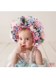 Newborn Photography Props Baby Handmade Flowers Colorful Bonnet Hat Infant Studio Shooting Photo Props Posing Accessories