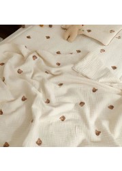 MILANCEL Ins Hot Newborn Baby Blanket Korean Bear Embroidery Kids Sleeping Blanket Cotton Bedding Accessories