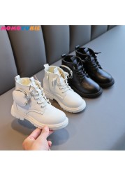 Autumn Winter Plus Velvet Warm Kids Martin Boots For Girls Boys Fashion Leather Shoes Soft Bottom Non-slip Children's Running Shoes