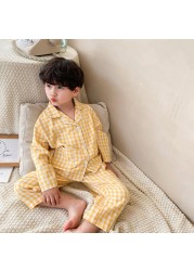 MILANCEL 2021 autumn new children's pajamas plaid home service suit long-sleeved sleepwear