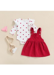 Ma & Baby 0-24M Valentine's Day Newborn Infant Baby Girls Clothes Set Heart Print Romper Corduroy Starp Spring Dresses Outfits D95