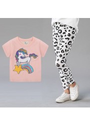 2pcs Kids Clothes Set Summer T-shirt Leggings Little Girl Print T-shirt and Pants Outfits Baby Girl Leggings