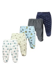 3/4/5pcs/lot Newborn Baby Pants Soft Cotton Cartoon Boys Pants Four Seasons Feet Baby Girls Pants Stripe Baby Trousers 0-12M