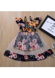 Toddler Kids Vestidos Baby Costume Girl Dress Summer Clothes Floral Mesh Tulle Princess Dress Boho Girls Sukienki Girl Dress