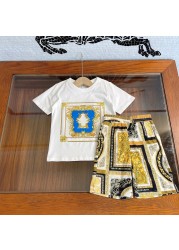 Boys and girls set cotton short-sleeved T-shirt + printed court shorts two-piece set high quality summer children's wear