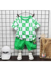 Baby Boys Casual Clothes Infant Fashion Outfits New Summer Toddler Square Print T-shirt Shorts 2pcs Sets For Kids Girls Clothes