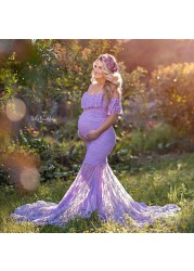 Elegant Maternity Dress Photography Maxi Maternity Dress Women Off Shoulder Spaghetti Strap Ruffles Mermaid Lace Gown Clothes