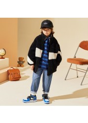 TON LION KIDS Winter Soft Coat High Collar Warm Coat Zipper Soft Coat Boy's Clothes Suitable for 5 To 12 Years Old