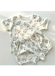 Newborn Baby Girl Boy Clothes Summer Floral Cotton Baby Clothes Sets Short Sleeve Tops T-shirt + Shorts 2pcs Baby Outfits