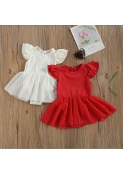 Ma & Baby- Newborn 0-18 Months Summer Jumpsuit Valentine's Day Clothes Red Heart Printed Tulle Jumpsuit