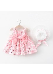 Summer Newborn Baby Clothes Infant Girl Clothes Korean Cute Flower Print Sleeveless Cotton Beach Sundress Princess Dresses