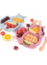 8pcs/set Baby Silicone Pacifier Bowl Plate Cup Bibs Spoon Fork Sets Children Non-slip Tableware Baby Feeding Dishes BPA Free