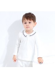 Baby cotton clothes, long-sleeved shirt and white pants, simple, spring and autumn new collection