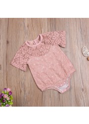 Ma & Baby - Lace Ruffled Jumpsuit For Baby Girls 0-18 Months Summer Newborn Clothes