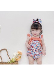 Newborn Baby Sleeveless Cotton Bowknot Rompers With Bow Ruffle Floral Print Bodycon Bodycon Rompers