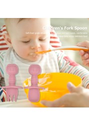 New Predator Predator Baby Training Silicone Fork Spoons Short Fork Spoon Handle Learning Artifact Silicone Soft Fork Spoons Kids