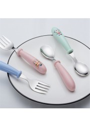 Baby gadgets cutlery set children utensils stainless steel baby dinnerware cutlery cartoon infant food feeding spoon fork