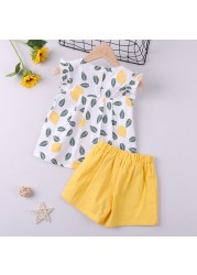 2022 New Summer Suit Clothing Sets Pattern Leaf Print Sleeveless Top+Pants 2pcs Kids Clothes Children's Clothing Girls Clothes