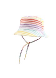 Spring Summer Sun Shading Fisherman Hat Kids Rainbow Stripe Bucket Cap Child Adjustable Portable Hat