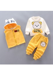 Baby Boys Girls Warm T-shirt Waistcoat Pants Set Infant Clothing Kids Overalls Tracksuit Children Tracksuit Toddler Clothe