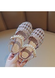 Baby Girls Sandals Hollow Party Sandals Summer 2022 Fashion Pearl Princess Shoes Bow Rhinestone Single Kids Sandals Q329