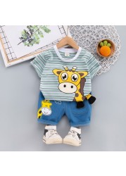 Summer Children Cotton Baby Boy Girl Clothes Cartoon Giraffe T Shirts Shorts 2pcs/set Infant Kids Fashion Toddler Tracksuits