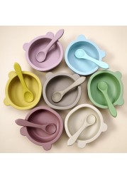 Wholesale new customized animal shaped bowl soft foldable baby spoon food grade waterproof silicone baby tableware