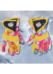 Snowboarding Gloves Winter Waterproof Warm Gloves Kids Full Finger Gloves Strap For Sports Skiing Cycling