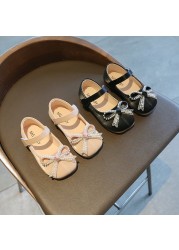 Fashion Bow Pearl Girls Princess Shoes Spring Autumn New Kids Wedding Party Dance Shoes Soft Leather Slip Toddler Girl Flat Shoes