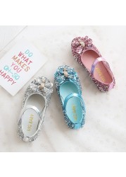 Fashion girls princess shoes bow sequins leather children shoes 2022 new spring wedding party dance round makeup mirror for kids