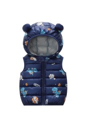 Children Outerwear Baby Girl Clothes Winter Boy Vest Autumn Clothes Infant Waistcoat Dinosaur Sleeveless Toddler Hooded Cotton Coat