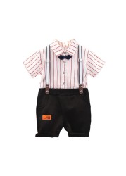 Summer Kids Boys Striped Shirt Straps Shorts Baby Boy Clothing Sets Short Sleeve Genetleman Suit 1-4 Years For Baby