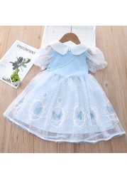 Summer Korean Lovely Lace Elsa Frozen Baby Clothes Short Sleeve Princess Dress Birthday Party Little Girls Costume Vestidos