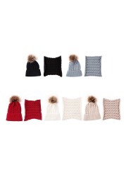 Girls Scarf and Hat Set Girls Pompon Hat Warm Winter Hat Knit Plain Color Raccoon Bones For Kids