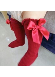 Kids Children Girls Socks With Bows Cotton Baby Girls Socks Soft Toddlers Long Socks For Kids Princess Knee High Socks