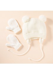 Winter Protection Baby Hats Kids Autumn Warm Knitted Winter Hat Newborn Baby Cute Gloves Hats For 6-48 Months