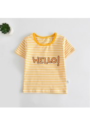 Boys and girls' short-sleeved striped cotton T-shirt, 2-7T clothes, summer 2021