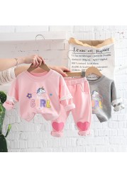 Baby Girls Clothes Sets Children Infant Fashion Cute Unicorn Love Print Outfits New Spring Autumn Toddler Sweatshirt + Pants 2pcs