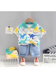 Baby Boy Kids Clothes Fashion Summer Lapel Cartoon Cute Short Sleeve Sports Shorts 2 Pieces Set 1 2 3 4 5 Years